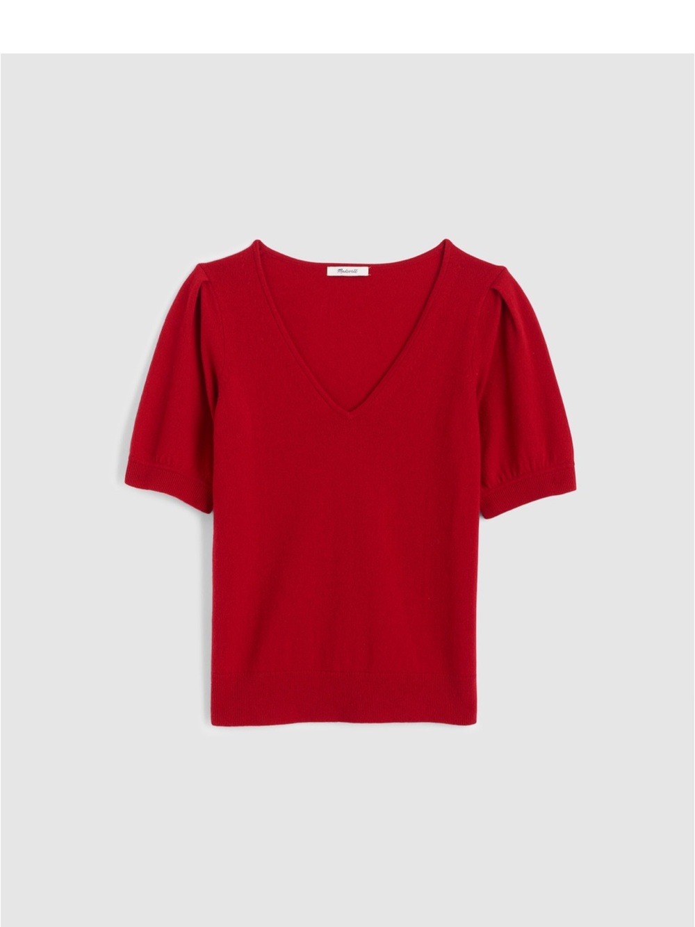 Madewell Red Cashmere V-Neck Puffy Short Sleeve Sweater NT005 Brand New Large